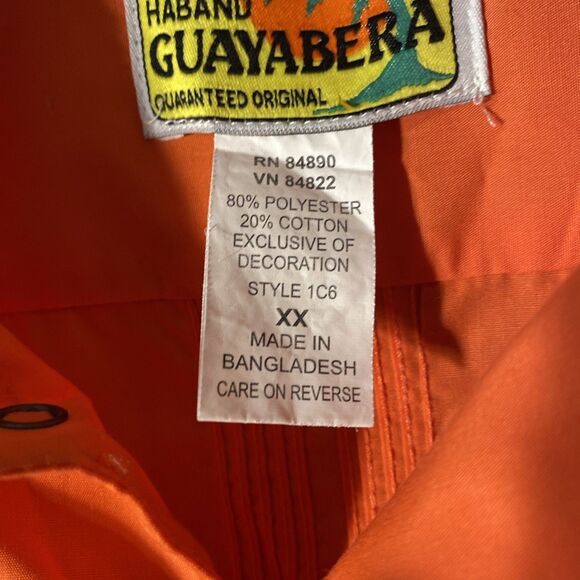 The Genuine Haband Guayabera 2XL Short Sleeve SnapUp Shirt  Orange 4 Front Pocke - Picture 4 of 12